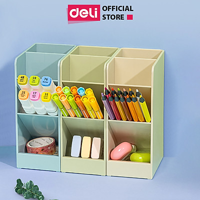 Mua Ống cắm bút đựng đồ văn phòng son mĩ phẩm Deli - 4 / 5 / 8 ngăn - Màu  morandi pastel - Giúp bàn làm việc góc học tập gọn