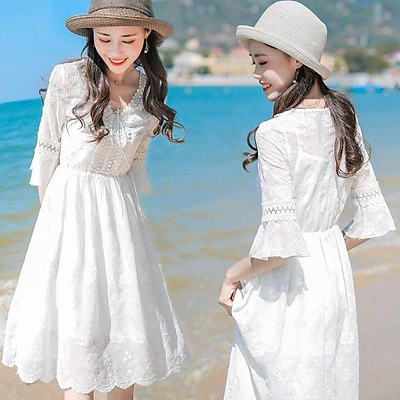 Váy babydoll trắng đi biển du lịch cho nữ Đầm 2 dây dáng dài hở vai sexy  che bụng che khuyết điểm kiểu Hàn 9051 DK1T2 | Lazada.vn