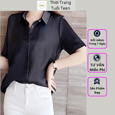 Mua Áo Sơ Mi Nữ Form Rộng Ngắn Tay Giấu Nút Form Hàn Quốc Trẻ Trung Năng  Động Vải Lụa Mềm Mịn Mát Ít Nhăn-Murn03 - Màu Đen Giấu Nút - L