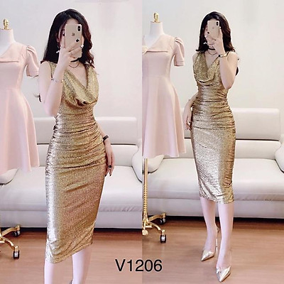 V20  VÁY CHUN EO CỔ DÚM TAY BỒNG