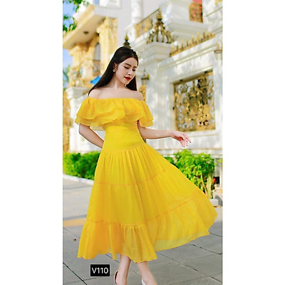 Đầm maxi thổ cẩm cổ vuông cao cấp  Cam đất