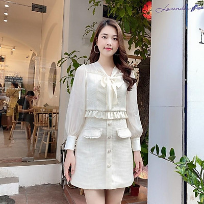 Giảm giá Set áo váy dạ tweed tiểu thư sang chảnh áo dạ cổ trong và chân váy  chữ A A382  BeeCost