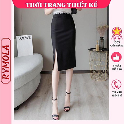 FJD5981  Chân váy bút chì vải thô dáng ôm dài qua gối tạo hoa 3D tran   Thời trang Pantio
