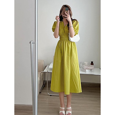 Đầm xòe bo chun eo vai phối nơ KK11211  Thời trang công sở KK Fashion