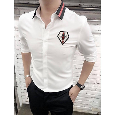 áo sơ mi nam dài tay kiểu cổ vest phong cách hàn quốc phối thân
