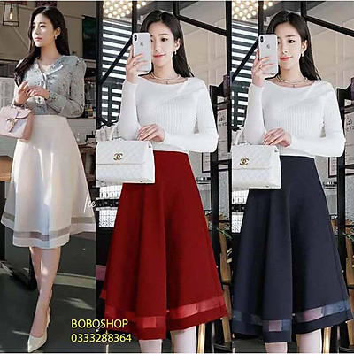 chân váy nữ phối lưới xòe  VN314  XÁM  thoitrangxitincom