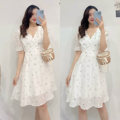 Lịch sử giá Đầm voan hoa cổ đắp chéo đầm xòe cổ tim cập nhật 72023   BeeCost