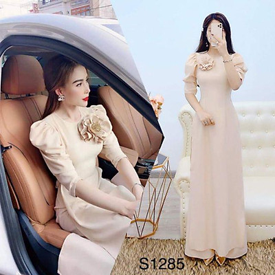Mua Áo Dài Cổ Tròn Tay Phồng Siêu Hot - Kem Da,L Tại Áo Dài Vân Khôi | Tiki