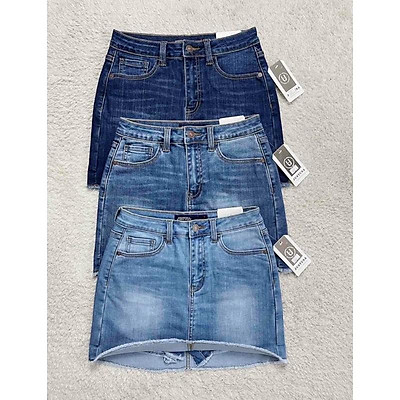 Chân váy Jeans nữ HQJeans lưng đắp chéo cá tinh lai tua rách trên gối
