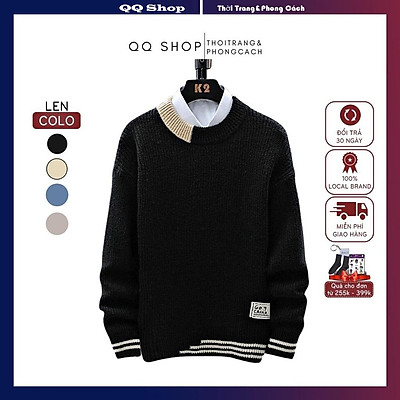 Mua Áo Len Nam Cao Cấp Dài Tay Vá Gấu Cá Tính Phối Màu Trẻ Trung Thời Trang  Hàn Quốc Qq Shop | Tiki