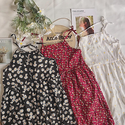 20V06901 VÁY MAXIVÁY 2 DÂY HOA NHÍ ĐEN Zen Fashion
