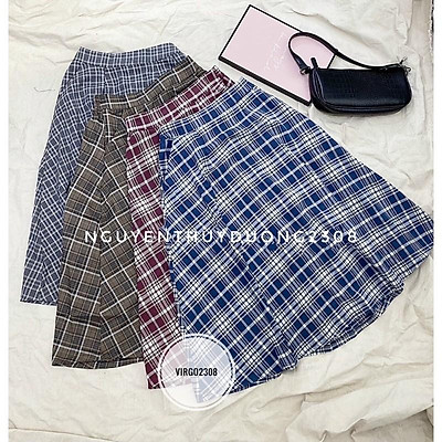 Chân váy kẻ caro xẻ 1 bên 2