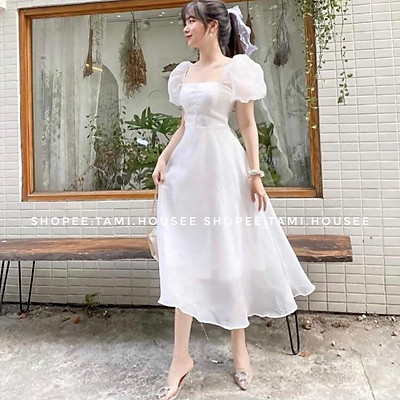 Váy tay bồng trắng đi tiệc đẹp sang chảnh