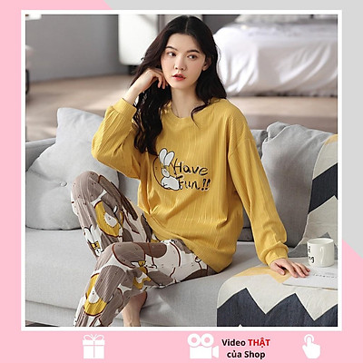GFA002 Đồ Ngủ Vải Flanen Mùa Thu Và Mùa Đông Bộ Đồ Ấm Áp Dài Tay