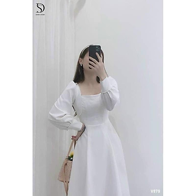 váy trắng tiểu thư trễ vai tay bồng dáng dài hai lớp đầm trắng dự tiệc  bánh bèo điệu đà  Lazadavn