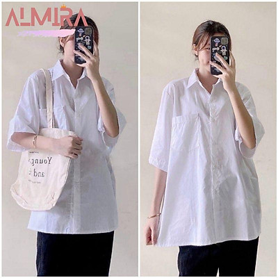 Mua Áo Sơ Mi Tay Lỡ Form Rộng Chuẩn Ảnh, Sơ Mi Cộc Tay Đi Học | Tiki
