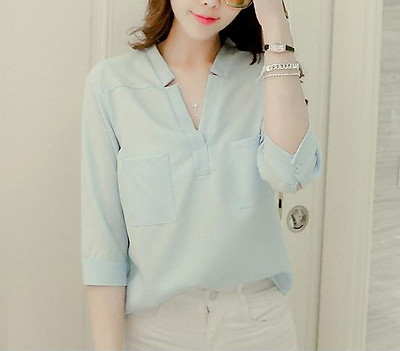 Mua Áo Sơ Mi Nữ Kiểu Công Sở - Tay Lửng Cổ V - Xanh Biển - S Tại Áo Sơ Mi  Nữ Kiểu Công Sở Đẹp | Tiki