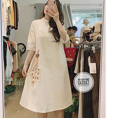 Mua Váy bầu cách tân cho mẹ bầu diện tết cực xinhđầm bầu xinh cách tân cho  mẹ bầu tự tin diện tết  trắng tại Shop Tổng Kho Đồ Bầu 
