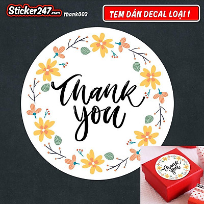 Mua Tem decal dán cám ơn Thank you hình tròn hoa vàng vintage bắt ...