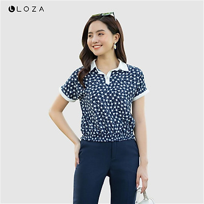 Mua Áo Sơ Mi Nữ Loza Cổ Đức Bo Chun Gấu Màu Xanh Đen Họa Tiết Chấm Trắng -  Ls1440 | Tiki