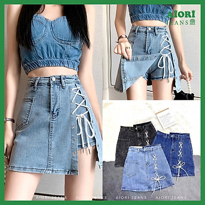 Chân váy linen lưng thun thắt dây xẻ tà chéo in hoa liti  NU8317   kamakavn