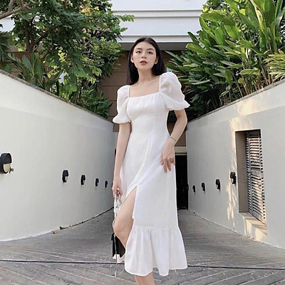Đầm Ôm Body 2 Dây Cổ Đỗ Xẻ Tà Sau