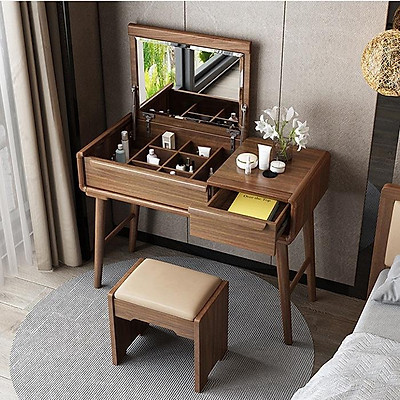 Mua Bộ Bàn trang điểm có gương gấp gọn thông minh - Bàn phấn gỗ óc chó cao  cấp dài 1m phong cách cổ điển decor đẹp | Tiki