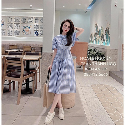 Đầm Xòe Vintage Caro Nhí Dễ Thương