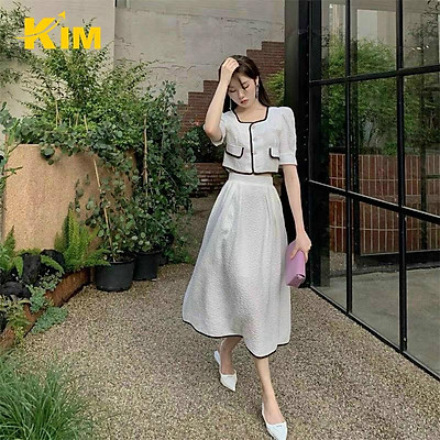 Chân váy jean đen viền chỉ trắng