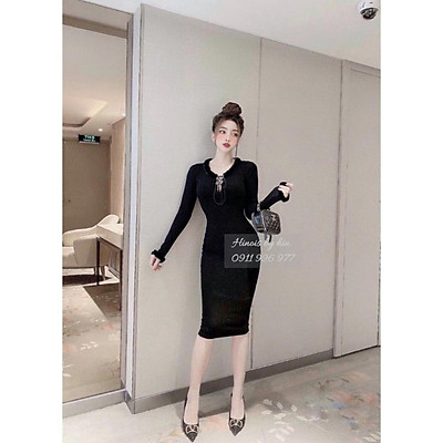 Đầm Thun Ôm Body Sọc Gân Tay Dài