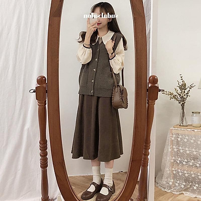 M15418 Chân váy len nữ chữ A thu đông kèm thắt lưng cao cấp Thu đông