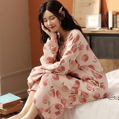Váy ngủ nữ mùa thu và mùa đông cotton Sinh viên Hàn Quốc size lớn cho