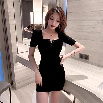 Đầm body tay ngắn hở ngực phối xích ôm body nhún hông D891  Shopee Việt Nam