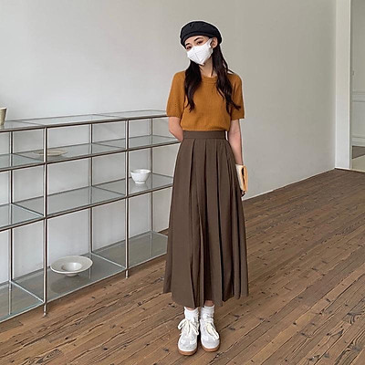 Đầm Len Kẻ Dáng Suông Cổ Sơ Mi Váy Đầm Polo Sọc Ngắn Tay Ôm Body