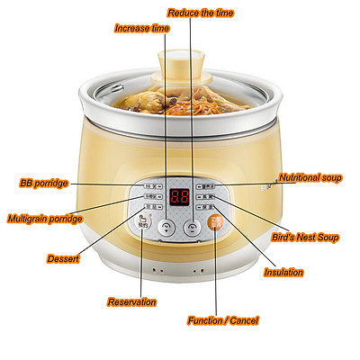 Ceramic Slow Cooker Electric Stew Pot 1l Mini Baby Porridge Food