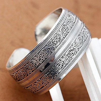 Wide Cuff Bracelet with Gemstone, Handmade Ethnic Silver Bracelet, Fil –  karmanepalcrafts
