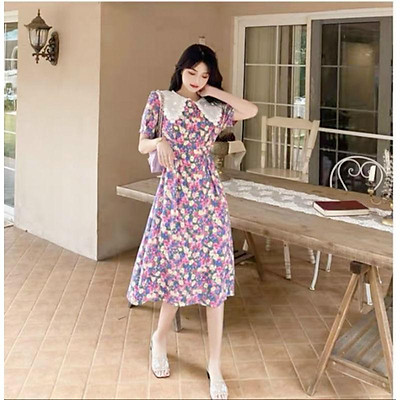 Mua Váy Hoa Nhí Dáng Dài Vintage phong cách Hàn Quốc  Đầm hoa Nhí Nơ Eo  Xinh Xắn  Tiki