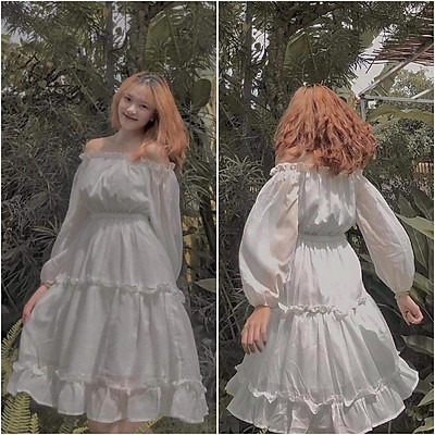 Mua Váy Tiểu Thư Trễ Vai  Đầm Bánh Bèo Màu Trắng SÓC SHOP 1  Tiki