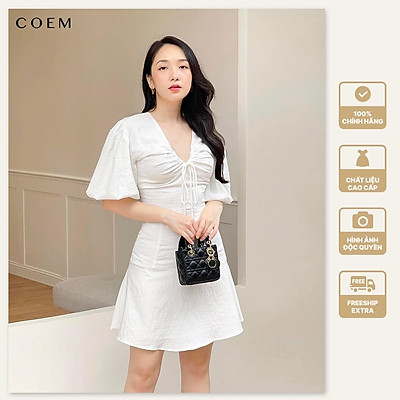 Đầm hoa rút dây đen trắng
