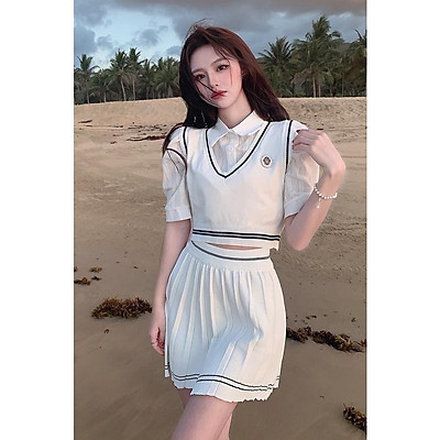 Bộ váy bé gái xếp ly cùng áo vest phong cách học sinh Hàn Quốc  Hanyza  Store