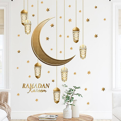 Mua Co 2pcs Wall Stickers Eid Mubarak Moon Chandelier Pattern Wall ...