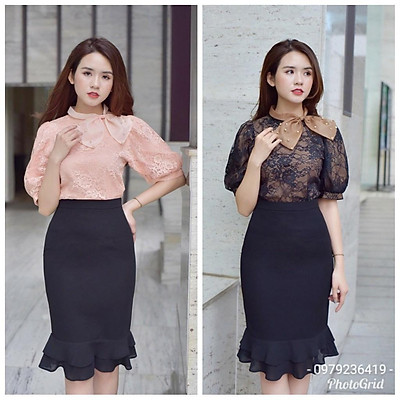 THE KOOPLES  Chân váy midi phối viền nhún bèo thời trang