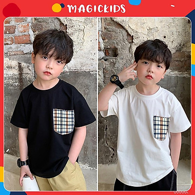 Mua Áo Thun Cổ Tròn Cộc Tay Cotton Màu Đen Trắng Phối Túi Kẻ Cho Bé Trai 1  2 3 4 5 6 7 Tuổi Magickids Quần Áo Trẻ Em Ao22010 -
