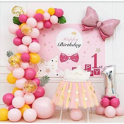 Set bóng trang trí sinh nhật tím hồng như hình  Bong Bóng Baby