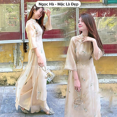 Mua Áo Dài Cách Tân Nữ 4 Tà Hoa Nhí Cúc Chi Thêu May Sẵn Lụa Tơ Họa Tiết  Nổi Nàng Dự Tiệc Lễ Tết Xinh Đẹp | Tiki