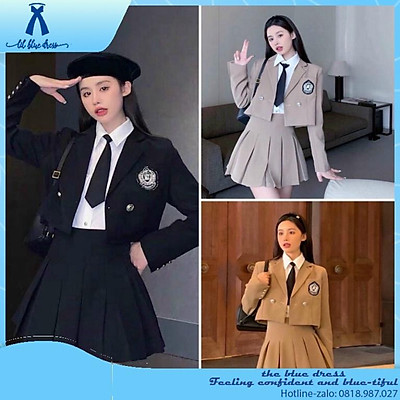 8 ảnh thật Set đồng phục học sinh kiểu Hàn Quốc gồm áo sơ mi áo vest và chân  váy  Shopee Việt Nam
