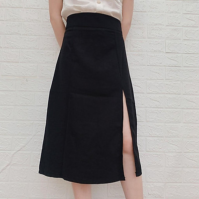 CHÂN VÁY ĐEN DÀI XẺ TÀ KÈM ĐAI HOT TREND  Lazadavn
