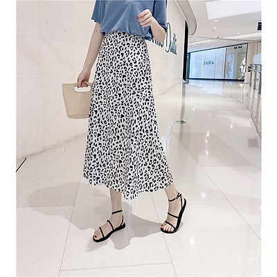 THE KOOPLES  Chân váy maxi lụa họa tiết da báo phối xẻ tà quyến rũ