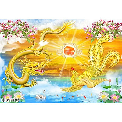 Tranh 3d hình chữ phúc rồng phượng hoàng 25688  123Designorg