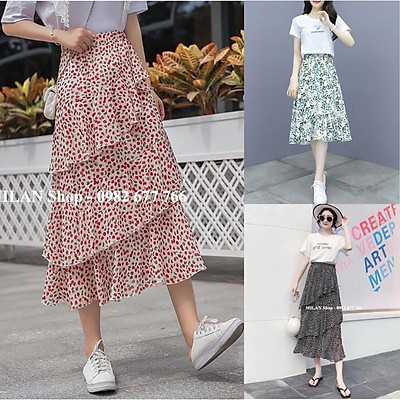 Chân váy voan họa tiết nhí dáng A lưng thun  sakurafashionvn